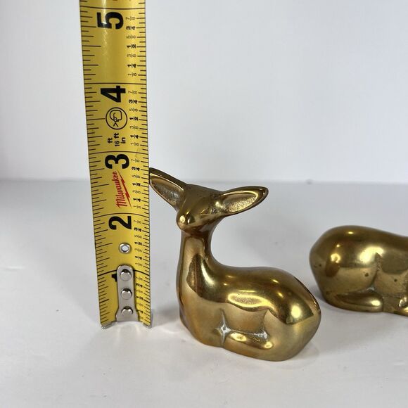 Buck & Deer Sitting Solid Brass Figurines Vintage Book Case Decor, Mantle Decor‎ - Picture 10 of 11